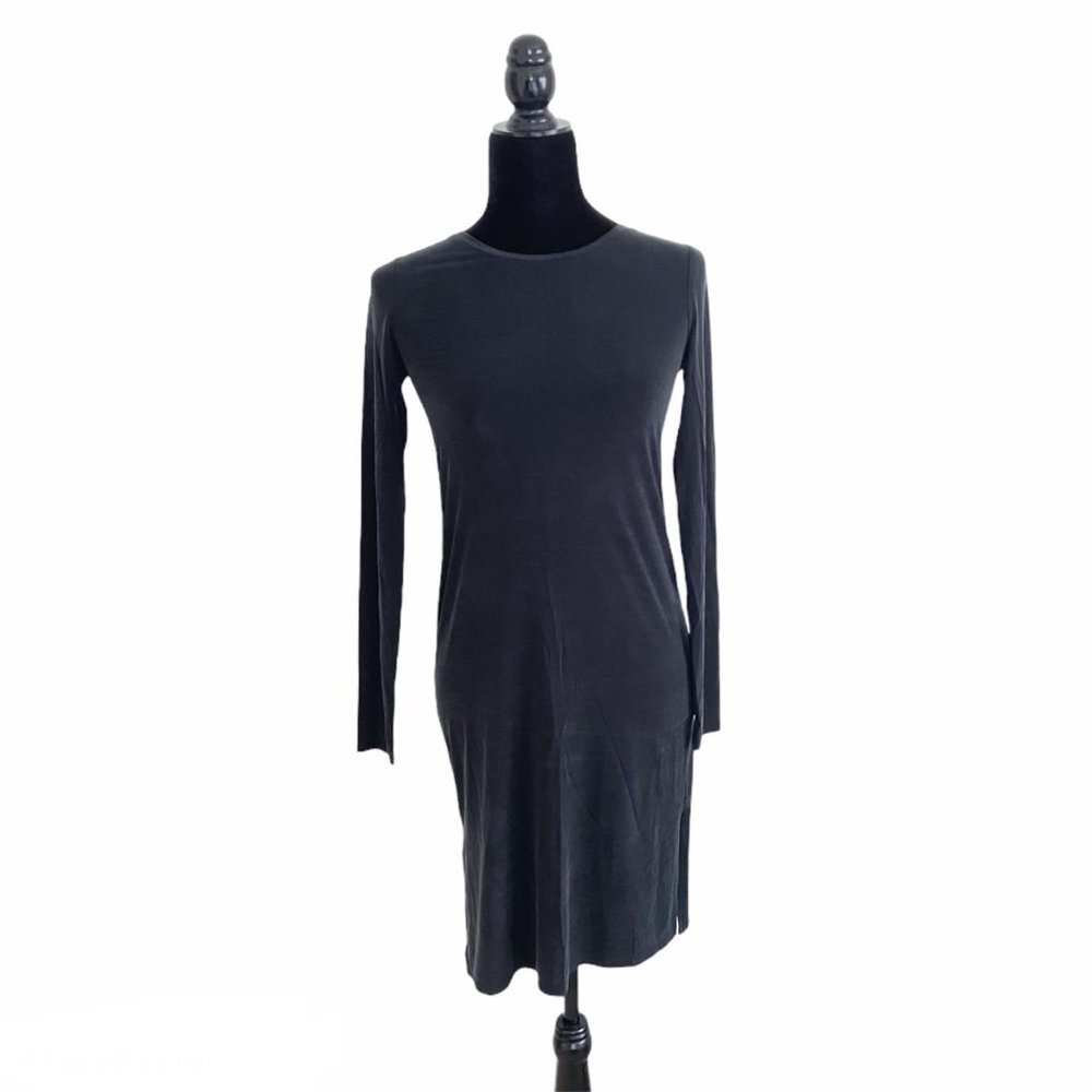NWT Aritzia Babaton Black Fernando Casual Long Sleeve Tunic Dress w Slit Hem XXS